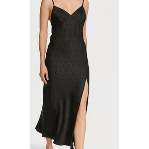 Victoria's Secret Gothic Black Logo Jacquard Maxi Slip Dress Night Gown Large